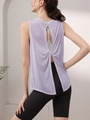 Canotta yoga da donna lilla, vestibilità comoda con nodo posteriore in tessuto tencel - S / Viola Chiaro