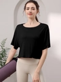 Women's modal loose yoga t-shirt in black quick-dry fabric for pilates and fitness training - S / Black