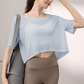 Hellblaues atmungsaktives Tencel-Sport-Crop-Top für Damen im lockeren Yoga-Fitness-Stil - S / Hellblau