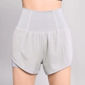 Damen Sport-Shorts in Hellgrau, High Waist 2-in-1 Design für Laufen und Yoga Fitness - S / Grau