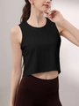 Débardeur de sport court sans manches noir côtelé pour femme yoga et pilates - S / Noir