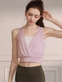 Women's jacquard yoga tank top in light pink with cross-neck layered design and olive leggings - 4 (S) / Tops / Pink
