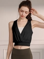 Women's black and white layered sports vest with jacquard texture and cross V-neck - 4 (S) / Tops / Black