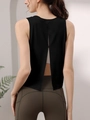 Canotta sportiva nera con schiena scoperta e leggings a vita alta verde oliva da donna - Taglia S / Top / Nero