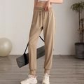 Women's khaki high-waist nylon joggers with drawstring and elastic ankle cuffs for fitness - 4 (S) / Medium Khaki
