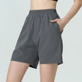 Women's high waist loose fitness running shorts in dark grey with side pockets - S / Dark Gray