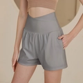 Short de fitness taille haute gris foncé avec ceinture croisée en V et poches latérales - S / Gris plomb