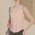 Débardeur de yoga orange clair en mesh respirant pour femme avec ourlet arrondi pour fitness - Rose Clair