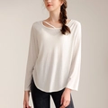 Top de yoga de tencel blanco transpirable con escote hueco y mangas largas, ajuste holgado - S / Blanco