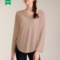 Camiseta de yoga de Tencel transpirable con escote asimétrico y manga larga para mujer - S / Rosa canela