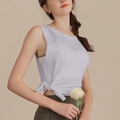 Canotta sportiva bianca da donna con nodo laterale e leggings verde oliva scuro - Viola chiaro