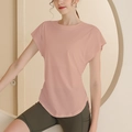Women's pink breathable mesh sports T-shirt with split hem and butterfly sleeves - Pink