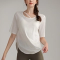 Haut de yoga blanc en tencel avec encolure évidée et ourlet asymétrique pour le fitness - M / Blanc