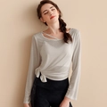 Haut de yoga gris clair en tencel avec bretelles croisées et taille nouée sur le côté - Gris clair