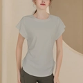 T-shirt sport femme respirant kaki clair en coton flammé coupe ajustée pour le fitness - S / Gris