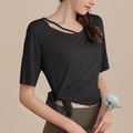 Haut de yoga noir en Tencel avec bretelles croisées et nœud latéral pour le fitness - M / Noir