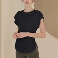 Women's black short sleeve sports T-shirt in breathable cotton for yoga and running - Black