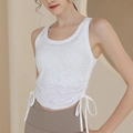 Weißes Jacquard-Mesh-Sporttop mit seitlichen Kordelzügen und transparenter Strickstruktur - S / Weiß