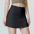 Women's high-waisted black athletic tennis skirt featuring a tummy control yoga design - S / Black