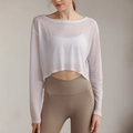 White loose breathable long-sleeved yoga cover-up top for sports and fitness - S / White