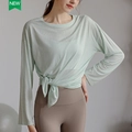 Haut de yoga vert menthe à manches longues avec nœud latéral et legging taille haute - Vert clair