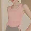 Rosa ärmelloses Yoga-Top für Damen mit verstellbaren Kordelzügen und transparentem Stoff - S / Rosa