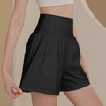 Pantaloncini sportivi neri a vita alta da donna, ampi per corsa, yoga e fitness training - S / Nero