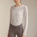 Women's white jacquard yoga cover-up with long sleeves and breathable burnout fabric - S / White