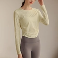 Women's yellow jacquard yoga long sleeve shirt with breathable textured fabric mesh - S / Yellow