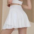 Women's high-waisted white tennis skirt with double-layered ruffles and pockets - S / White