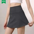 Women's high-waisted dark grey tennis skirt with pockets and built-in shorts for yoga - Dark Gray