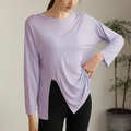 Haut de yoga ample violet clair à manches longues avec ourlet asymétrique et respirant - Violet