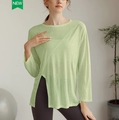 Haut de yoga à manches longues vert menthe respirant avec fentes latérales et coupe ample - Vert Pomme