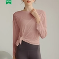 Haut de yoga rose en tencel pour femmes avec détail noué sur le côté et tissu respirant - Rose Poudré