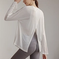 White open-back Tencel yoga top with high-waisted grey compression leggings set - White