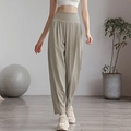 High waist sage green nylon joggers for yoga featuring loose fit and lightweight quick-dry fabric - 4 (S) / Bottoms / Khaki