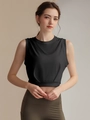 Women's loose sleeveless sports tank top with high-waisted olive yoga leggings - 4 (S) / Black
