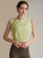 Pale yellow-green sleeveless sports vest and dark olive high-waist yoga pants set - 4 (S) / Yellow