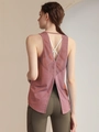 Camiseta de yoga para mujer con espalda abierta de malla en rosa palo transpirable - M / Rojo