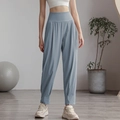 Women's light blue high waist loose yoga joggers with tummy control athletic fit - 4 (S) / Bottoms / Blue