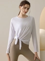 Witte modal yoga top met lange mouwen en stijlvol zijdelings knoopdetail voor sport - L/XL / Wit