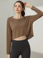 Haut de sport jacquard marron pour femme avec détails en mesh pour le yoga et le running - Cacao