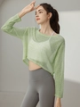 Αναπνεύσιμο ανοιχτό πράσινο μακρυμάνικο crop top yoga μπλουζάκι για γυναικείο fitness - S / Πράσινο