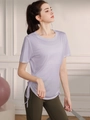 Breathable lavender Tencel yoga T-shirt for women with adjustable side drawstring hem - Light Purple