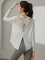 Damen-Yoga-Langarmshirt mit Smaragd-Jacquard und stilvollem Cross-Back-Design - Weiß
