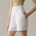 Women's white high-waisted nylon sports shorts with side pockets for fitness yoga - S / White