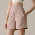 Women's high-waisted lotus pink yoga shorts with side pockets and slim-fit design - S / Dusty Pink