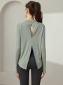 Top da yoga verde salvia a maniche lunghe con apertura sulla schiena e tessuto jacquard - S / Verde Smeraldo