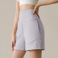 Women's high-waisted nylon sports shorts in lilac purple with slimming seam details - S / Light Purple