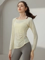 Haut de yoga jacquard pour femmes avec manches longues et détails de fronces - S / Jaune clair